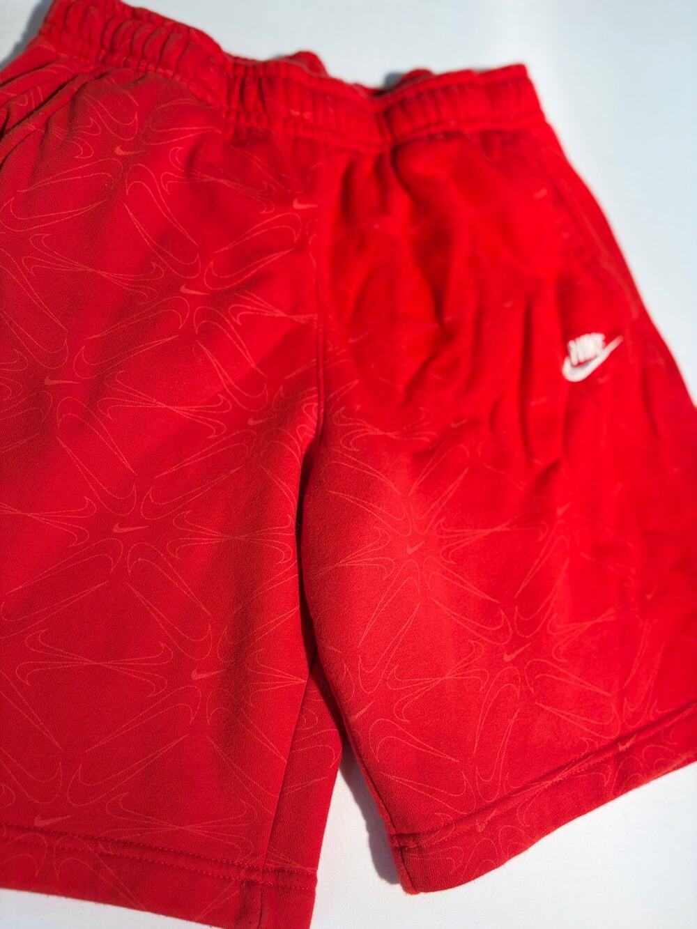 Nike Red Fleece Shorts All Over Swoosh Print Size Medium Mens